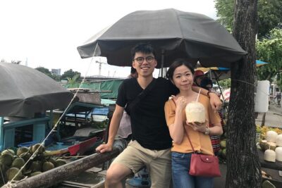 Saigon Slum tour and Saigon Chillspots by motorbike/ Aodai rider - A charity food stand stop: how to taste the city without losing the context